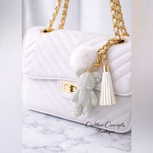 4 pcs Silver Rhinestone Glam Bear Keychain/HandBag Clasp Charm Set-NWT